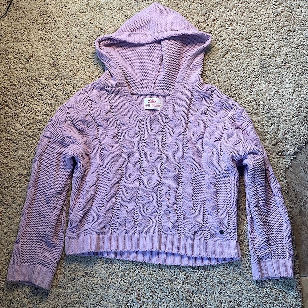 Justice - Knitted V-neck Purple Sweater w/ Hood